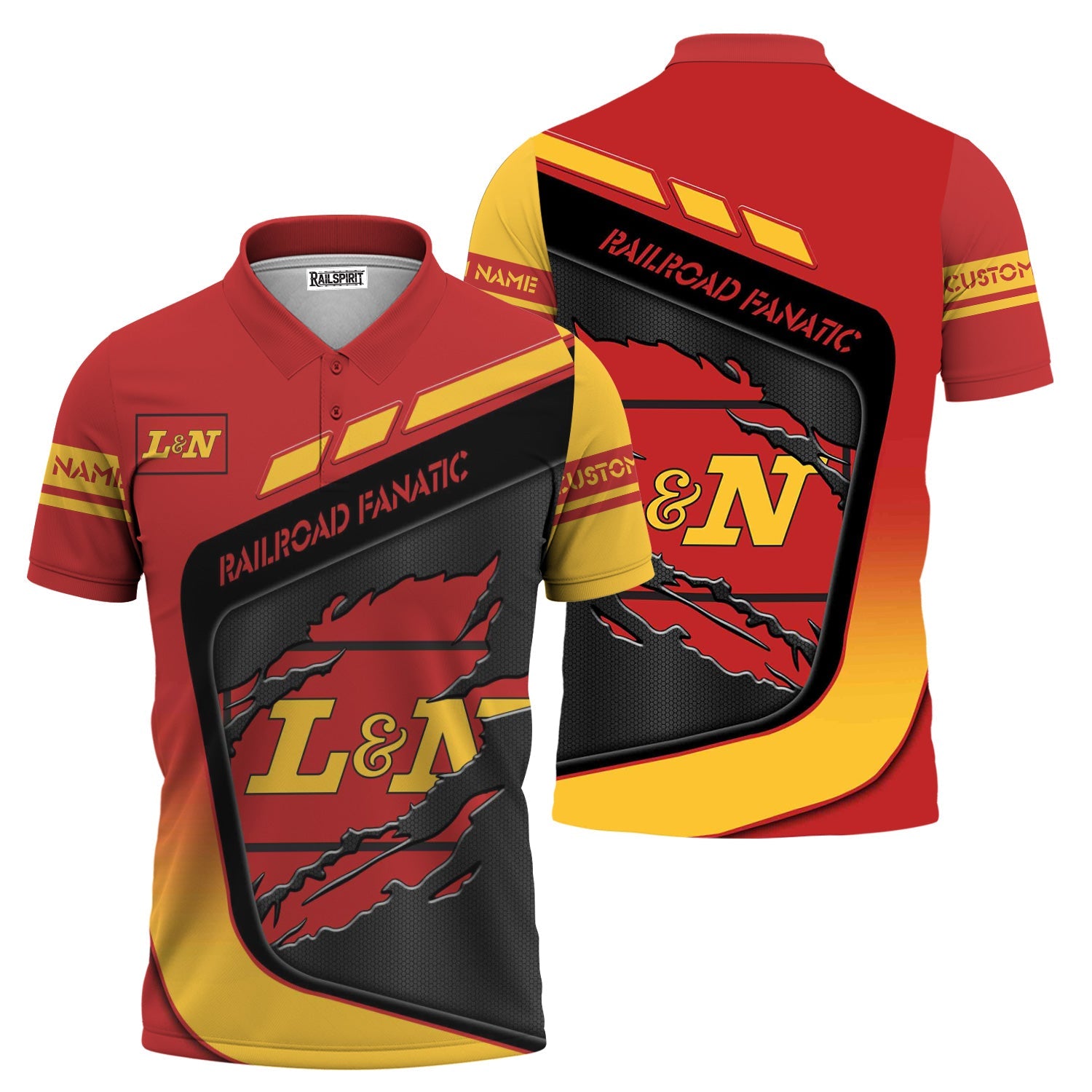Railspirit Personalized Louisville and Nashville Railroad Polo Shirt Ripped Texture Style L&N Train Shirt For Railroad Fanatic