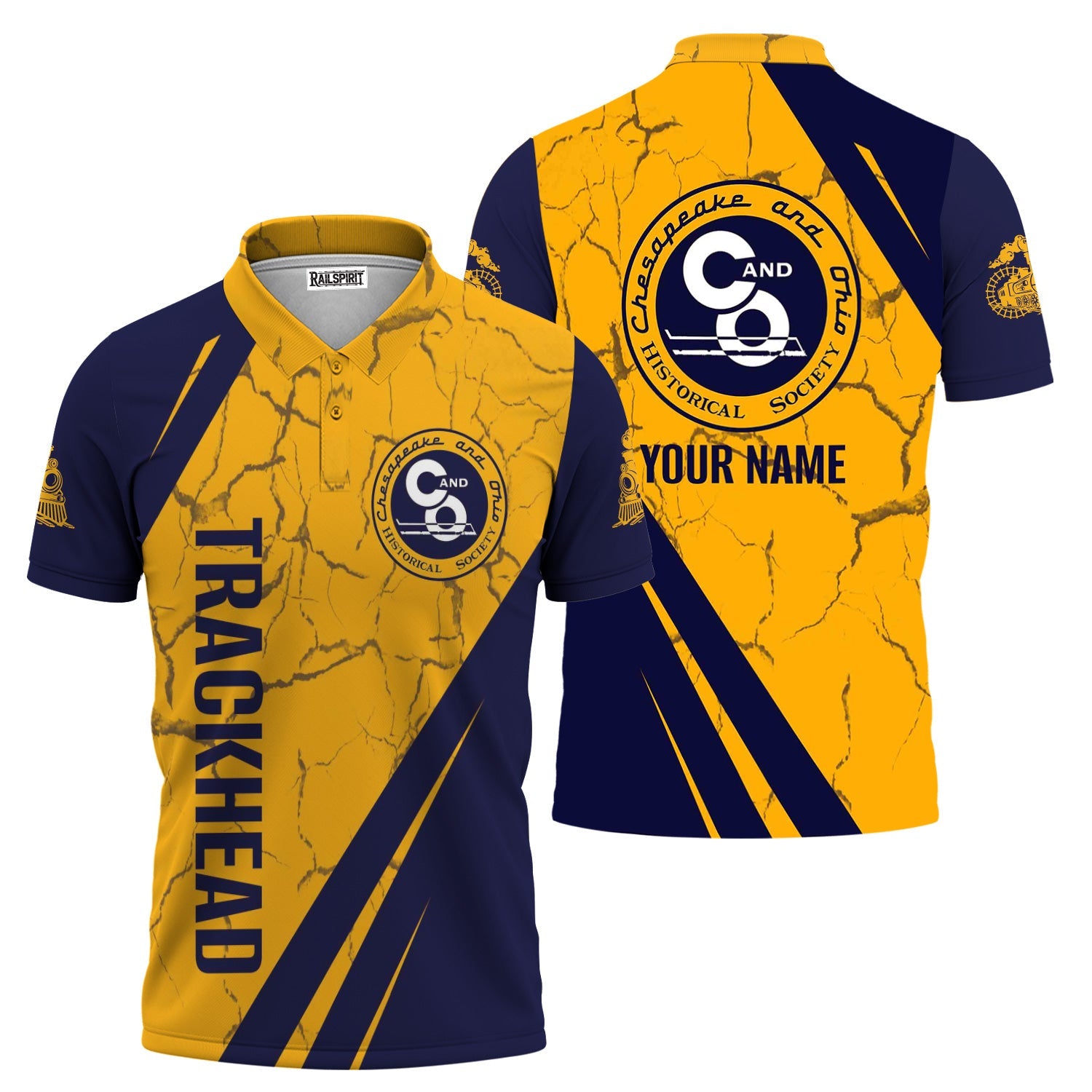 Railspirit Personalized Chesapeake and Ohio Railway Polo Shirt Crackle Texture Style C&O Train Shirt For Trackhead