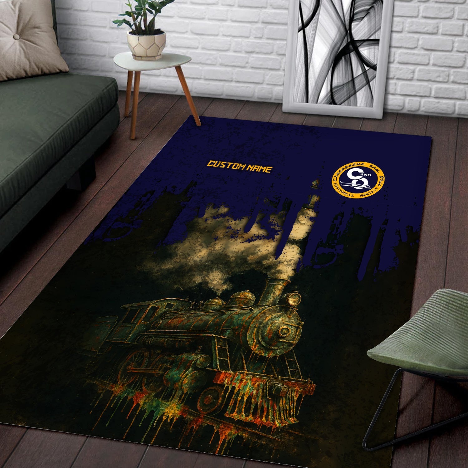 Railspirit Personalized Chesapeake and Ohio Railway Area Rug Vintage Train Art Style C&O Rug For Locomotive Fans