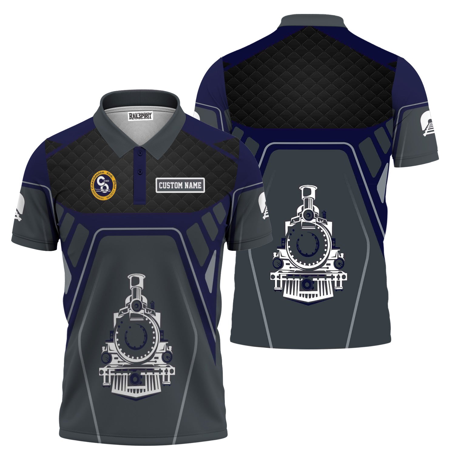 Railspirit Personalized Chesapeake and Ohio Railway Polo Shirt Steam Locomotive Engine Graphic C&O Train Shirt All Over Print