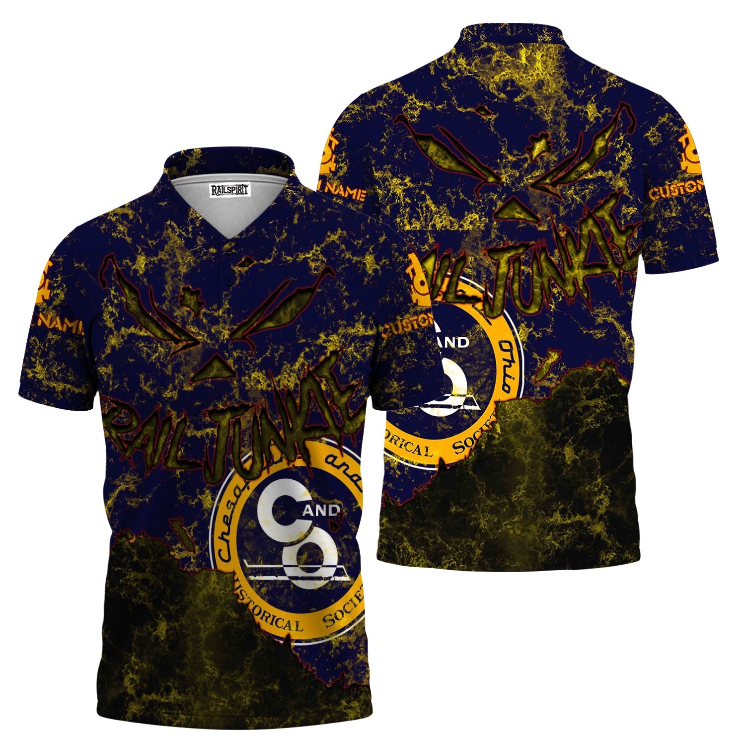 Railspirit Personalized Chesapeake and Ohio Railway Polo Shirt Torn Graphic Style C&O Train Shirt For Rail Junkie