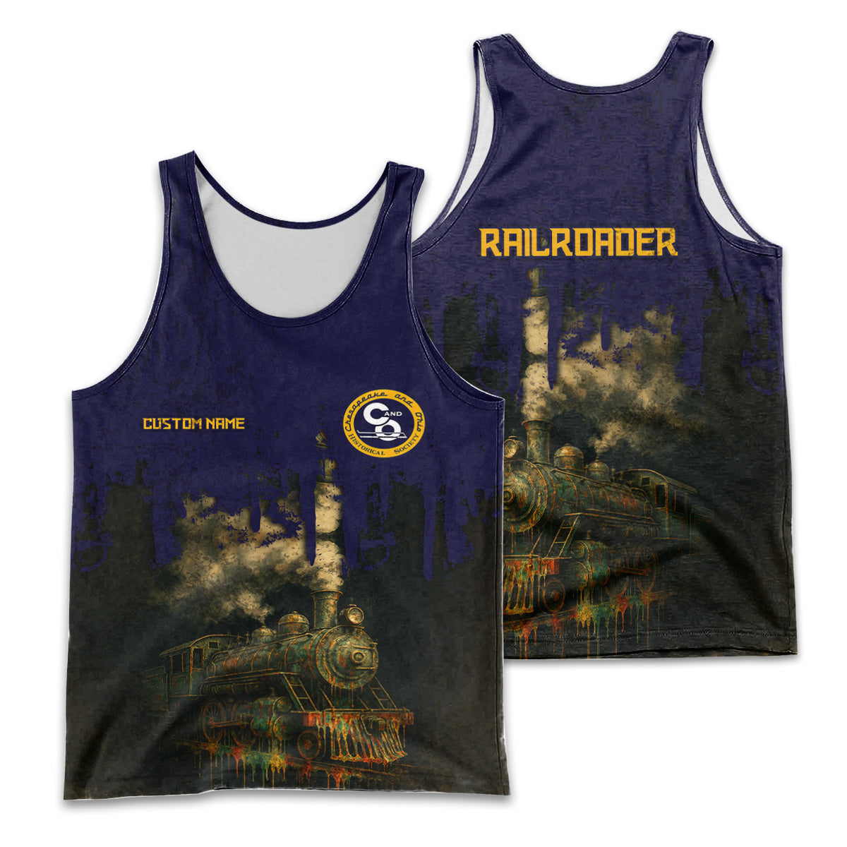 Railspirit Personalized Chesapeake and Ohio Railway Men Tank Top Vintage Train Art Style C&O Shirt For Locomotive Fans