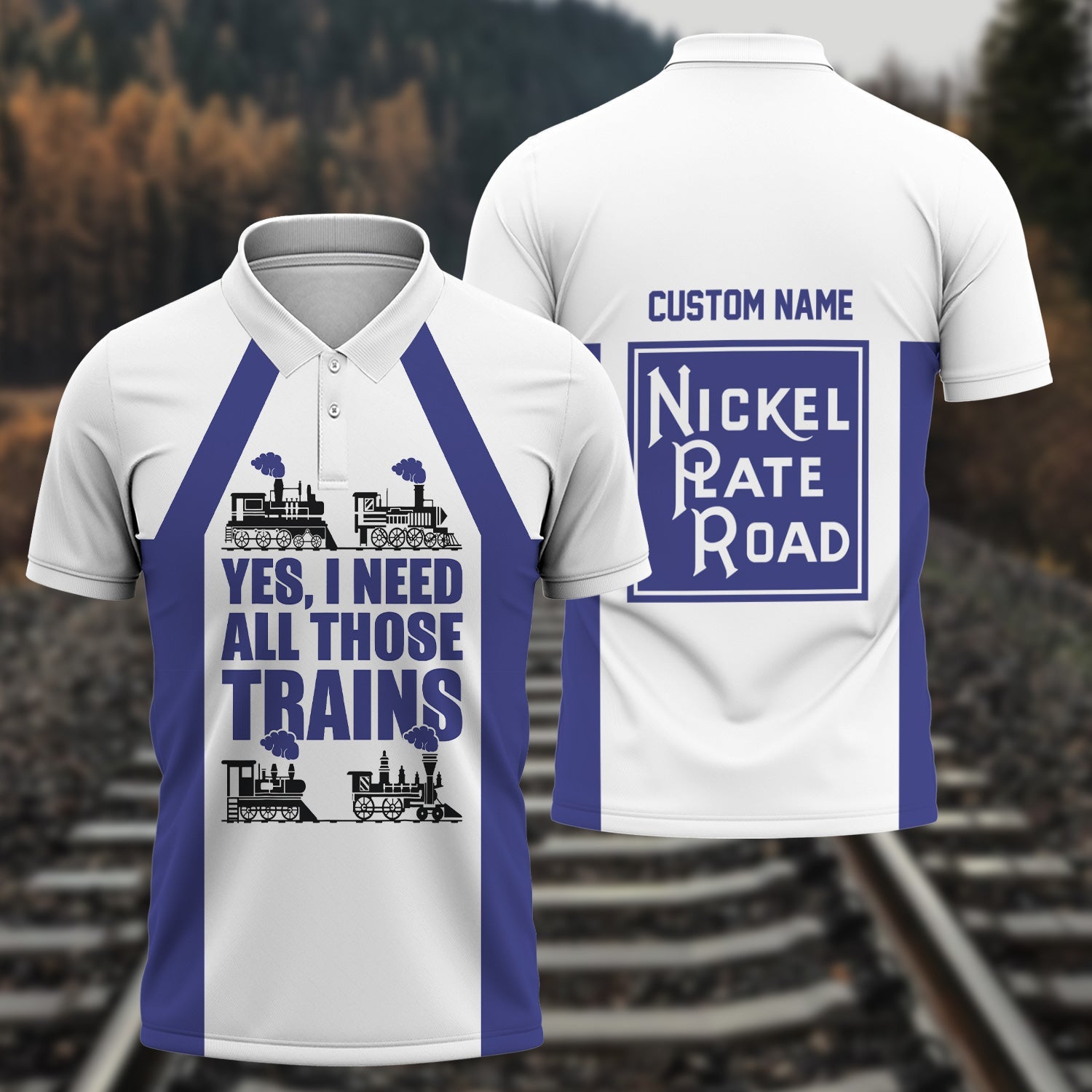 Railspirit Custom Name New York, Chicago and St. Louis Railroad Polo Shirt Yes I Need All Those Train Nickel Plate Road Printed Shirt