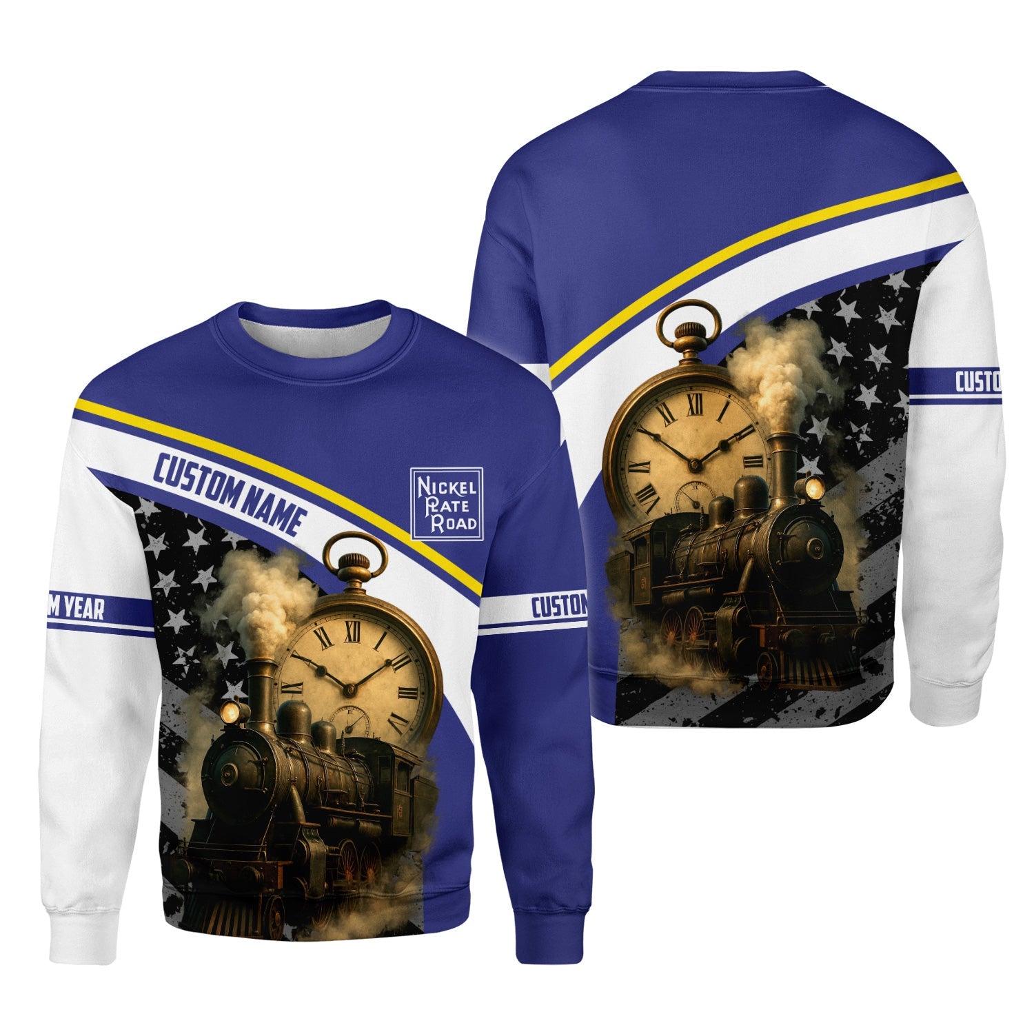 Railspirit Personalized New York, Chicago and St. Louis Railroad Sweatshirt Classic Steam Engine With Retro Pocket Watch Nickel Plate Road Shirt