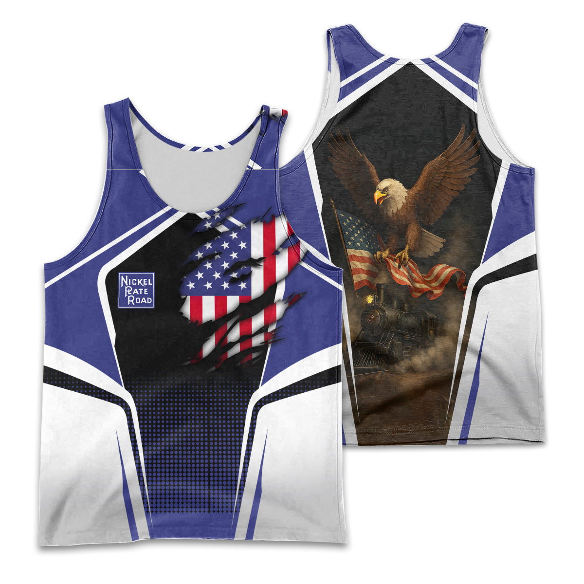 Railspirit Personalized New York, Chicago and St. Louis Railroad Men Tank Top American Eagle Vintage Train Nickel Plate Road Shirt