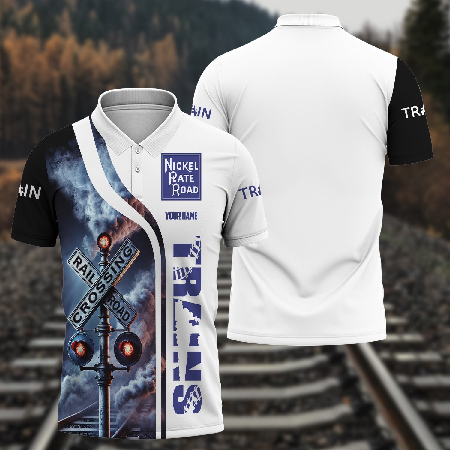 Railspirit Personalized New York, Chicago and St. Louis Railroad Polo Shirt Crossing Railroad Sign American Locomotive Train Shirt All Over Print