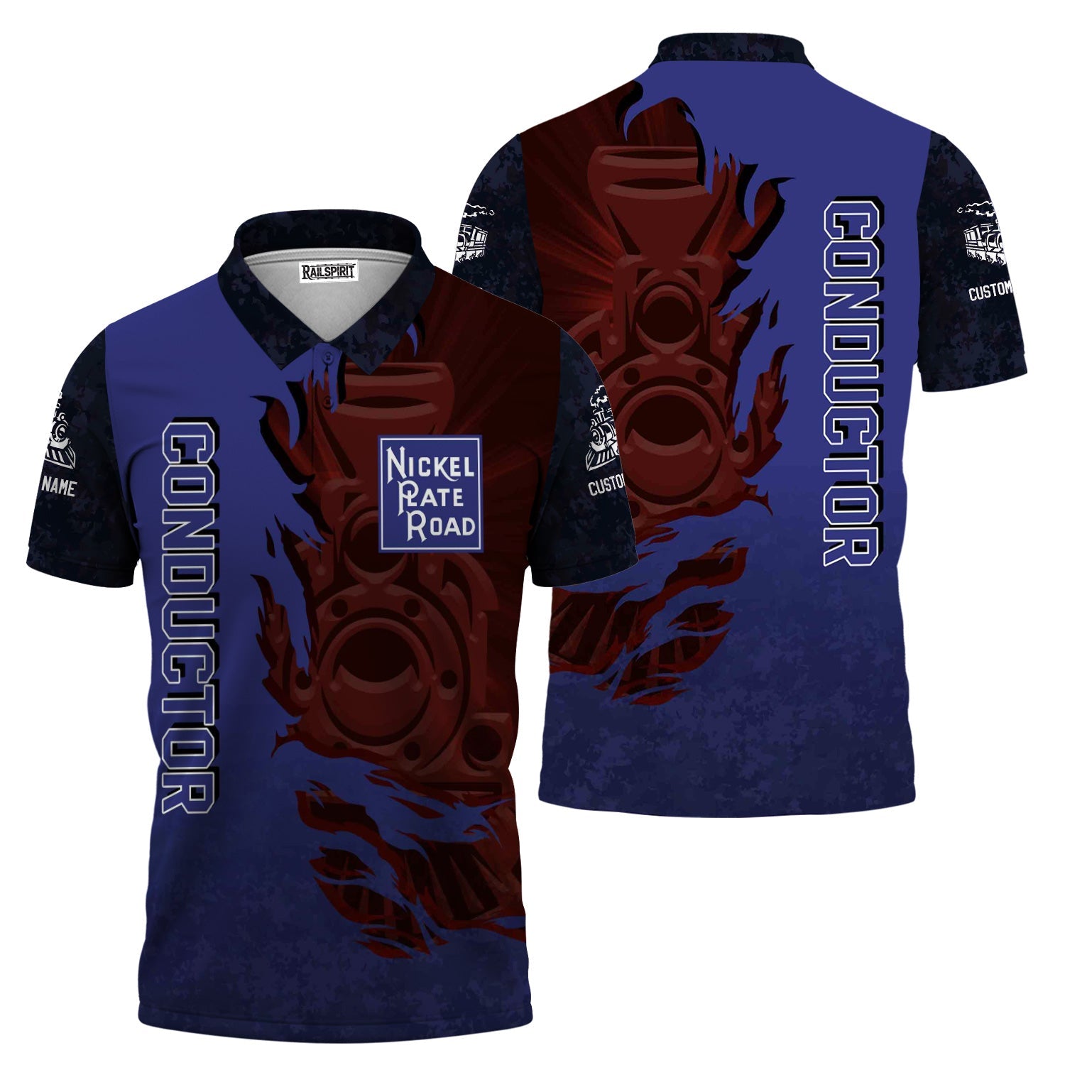 Railspirit Personalized New York, Chicago and St. Louis Railroad Polo Shirt Blazing Style with Custom Position Nickel Plate Road Train Shirt