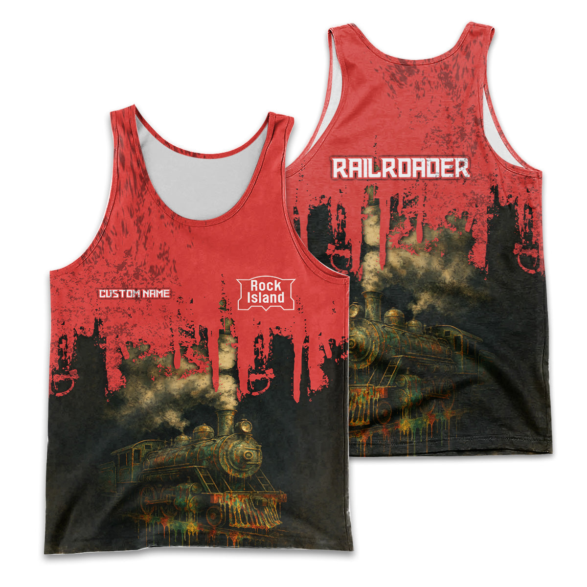 Railspirit Personalized Chicago, Rock Island and Pacific Railroad Men Tank Top Vintage Train Art Style Rock Island Railroad Shirt For Locomotive Fans
