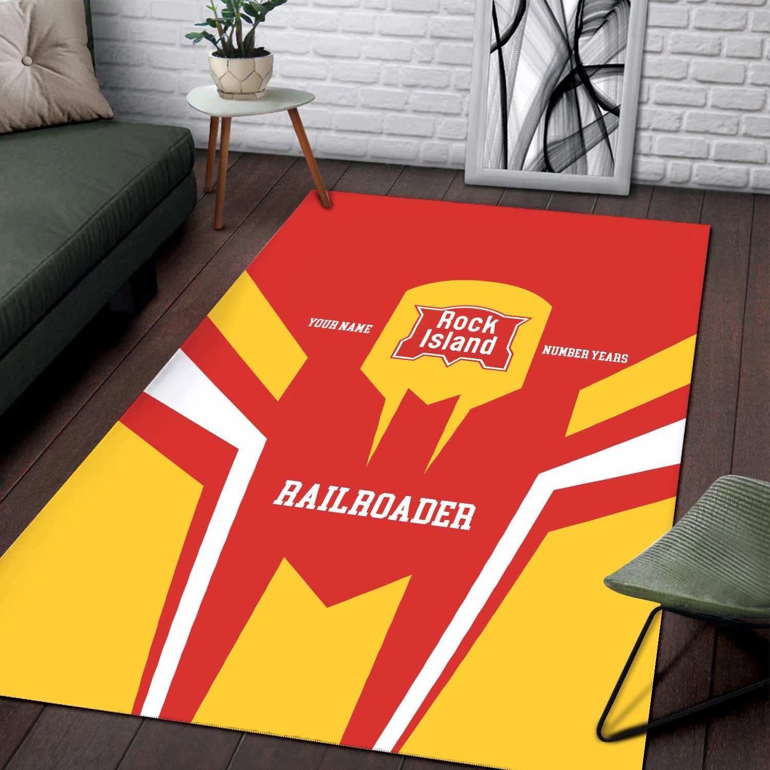 Railspirit Personalized Chicago, Rock Island and Pacific Railroad Area Rug Custom Year Railroader Rock Island Railroad Rug