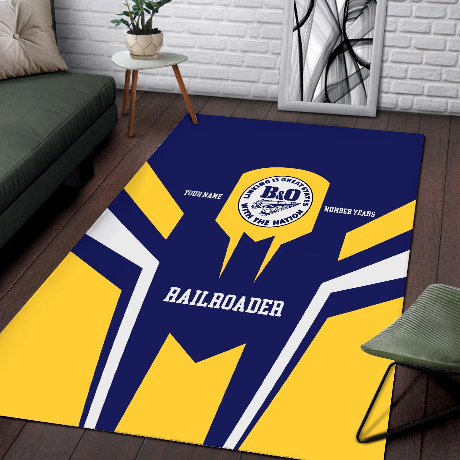 Railspirit Personalized B&O Great States Railroad Area Rug Custom Year Railroader Rug Gift Idea For Train Lover