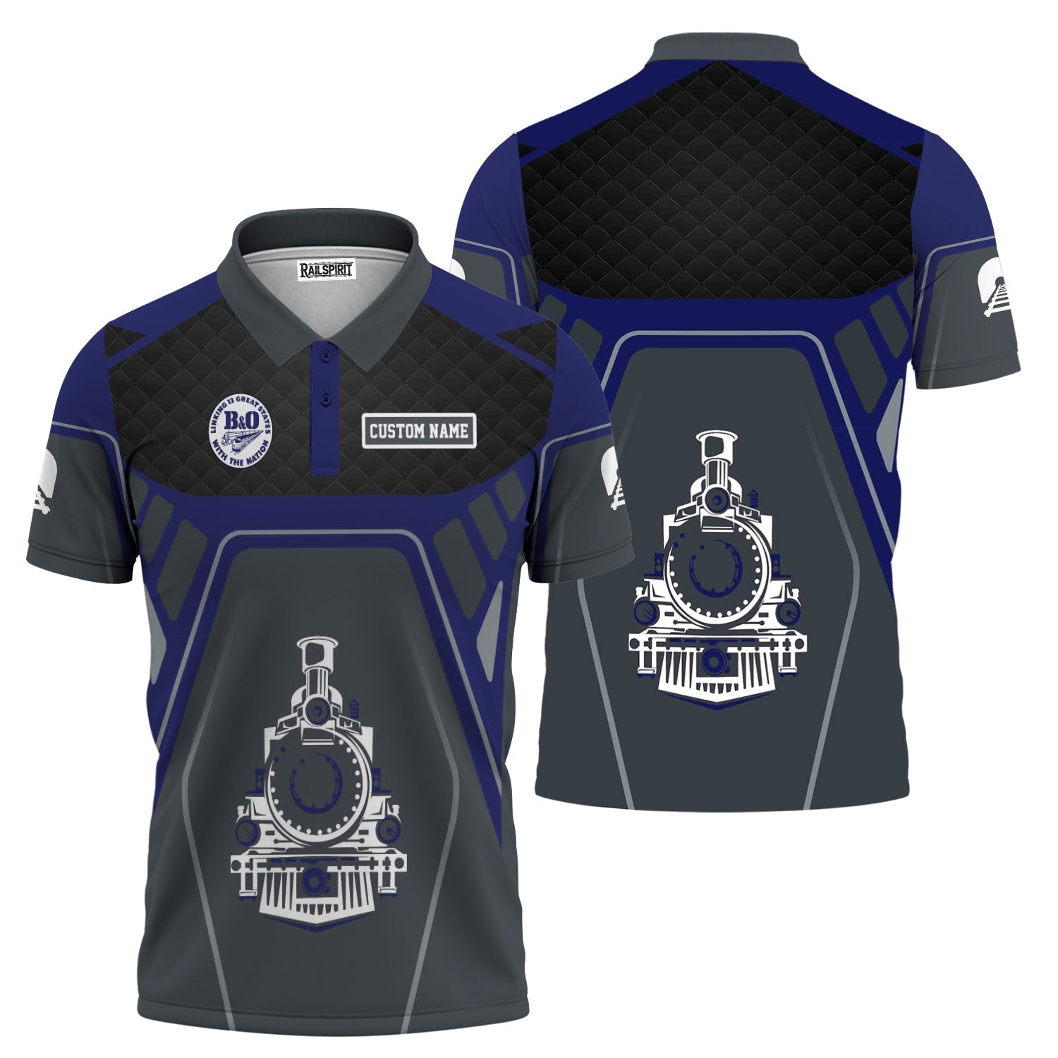Railspirit Personalized B&O Great States Railroad Polo Shirt Steam Locomotive Engine Graphic Train Shirt All Over Print