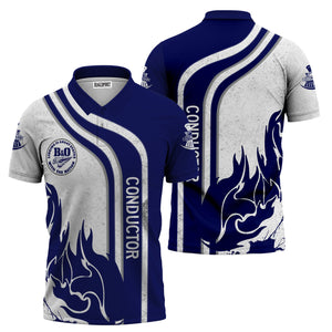 Railspirit Personalized B&O Great States Railroad Polo Shirt Flame Design with Custom Job Position Train Shirt