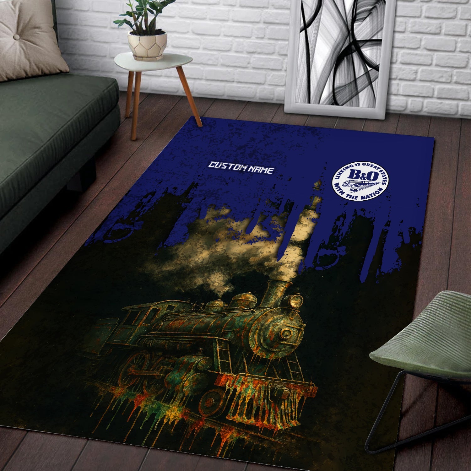 Railspirit Personalized B&O Great States Railroad Area Rug Vintage Train Art Style Rug For Locomotive Fans