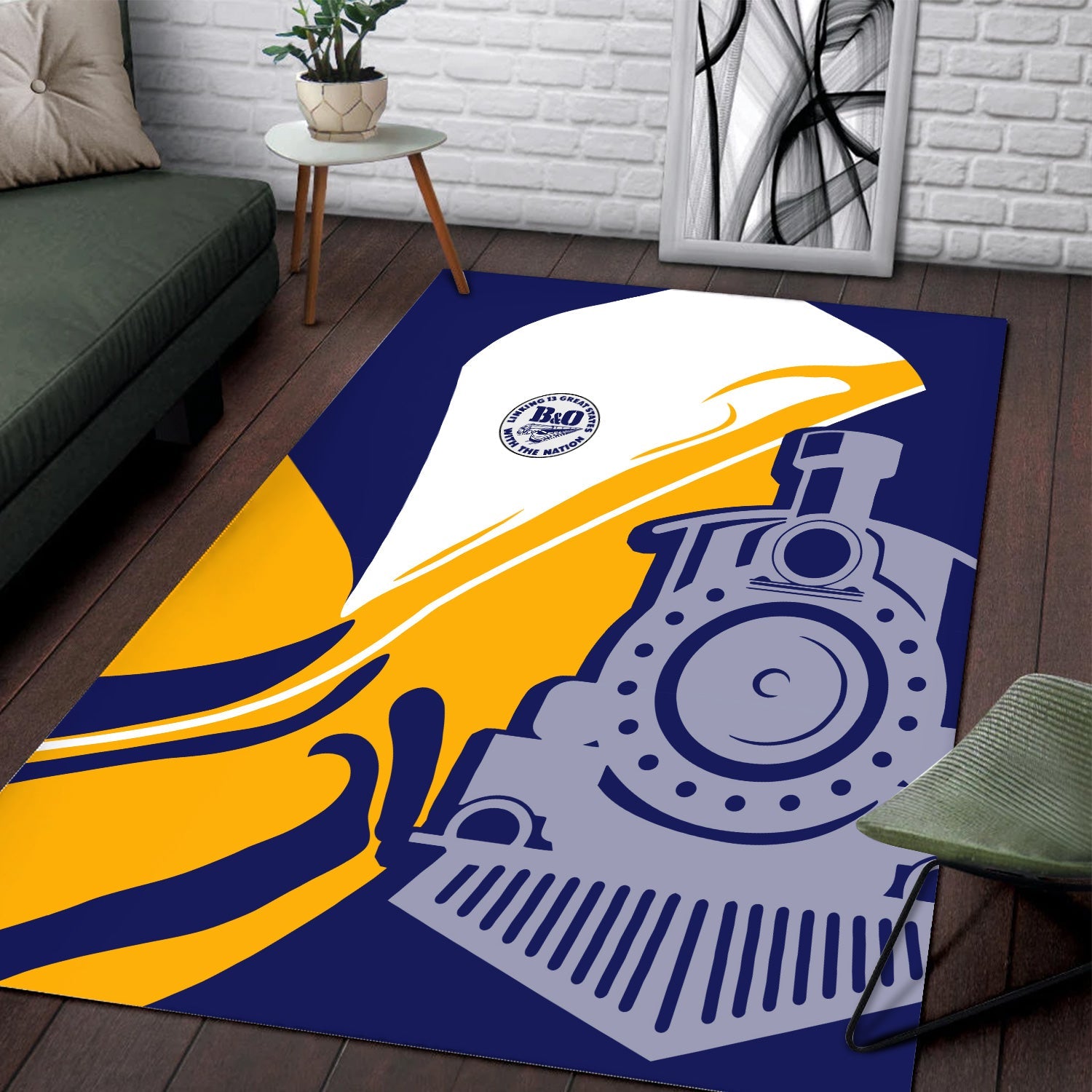 Railspirit B&O Great States Railroad Area Rug Flame-Inspired Style Rug Gift Idea For Train Lovers