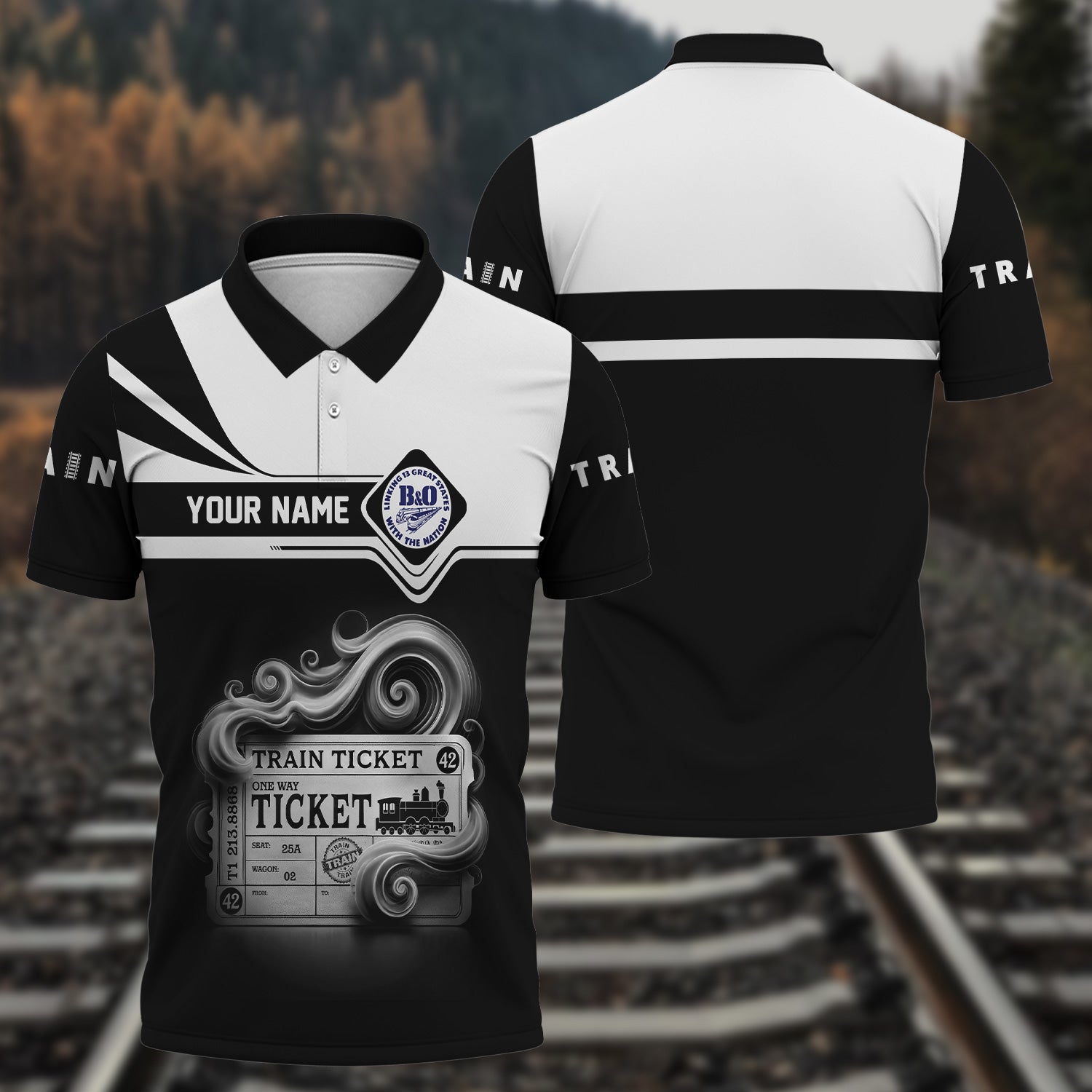 Railspirit Custom Name B&O Great States Railroad Polo Shirt American Train Ticket Printed Shirt