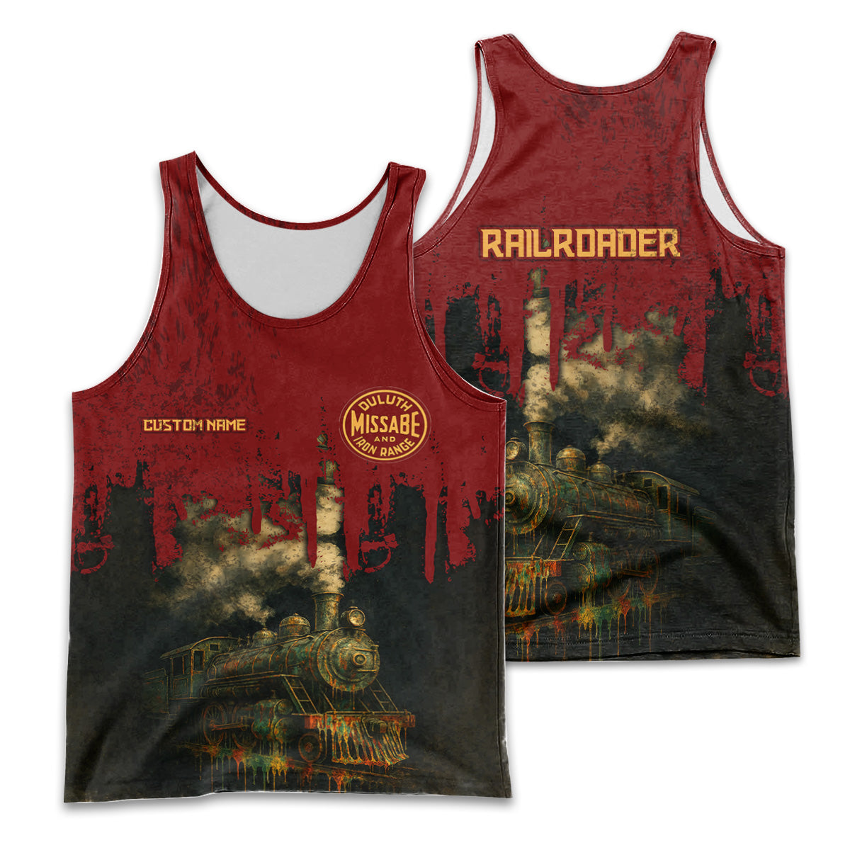 Railspirit Personalized Duluth, Missabe, & Iron Range Railroad Men Tank Top Vintage Train Art Style Shirt For Locomotive Fans