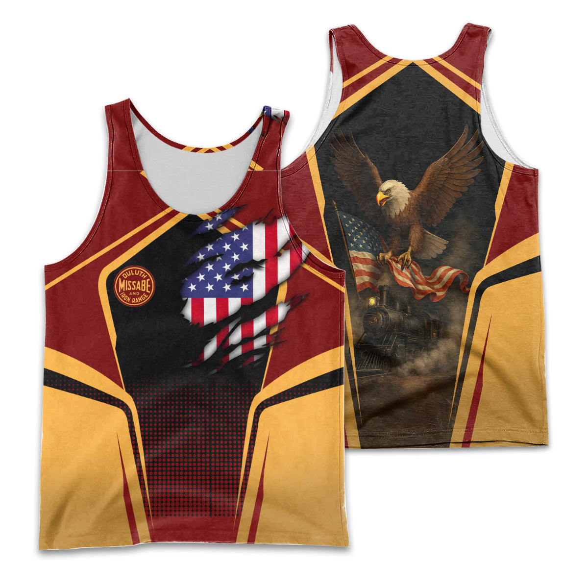 Railspirit Personalized Duluth, Missabe, & Iron Range Railroad Men Tank Top American Eagle Vintage Train Shirt