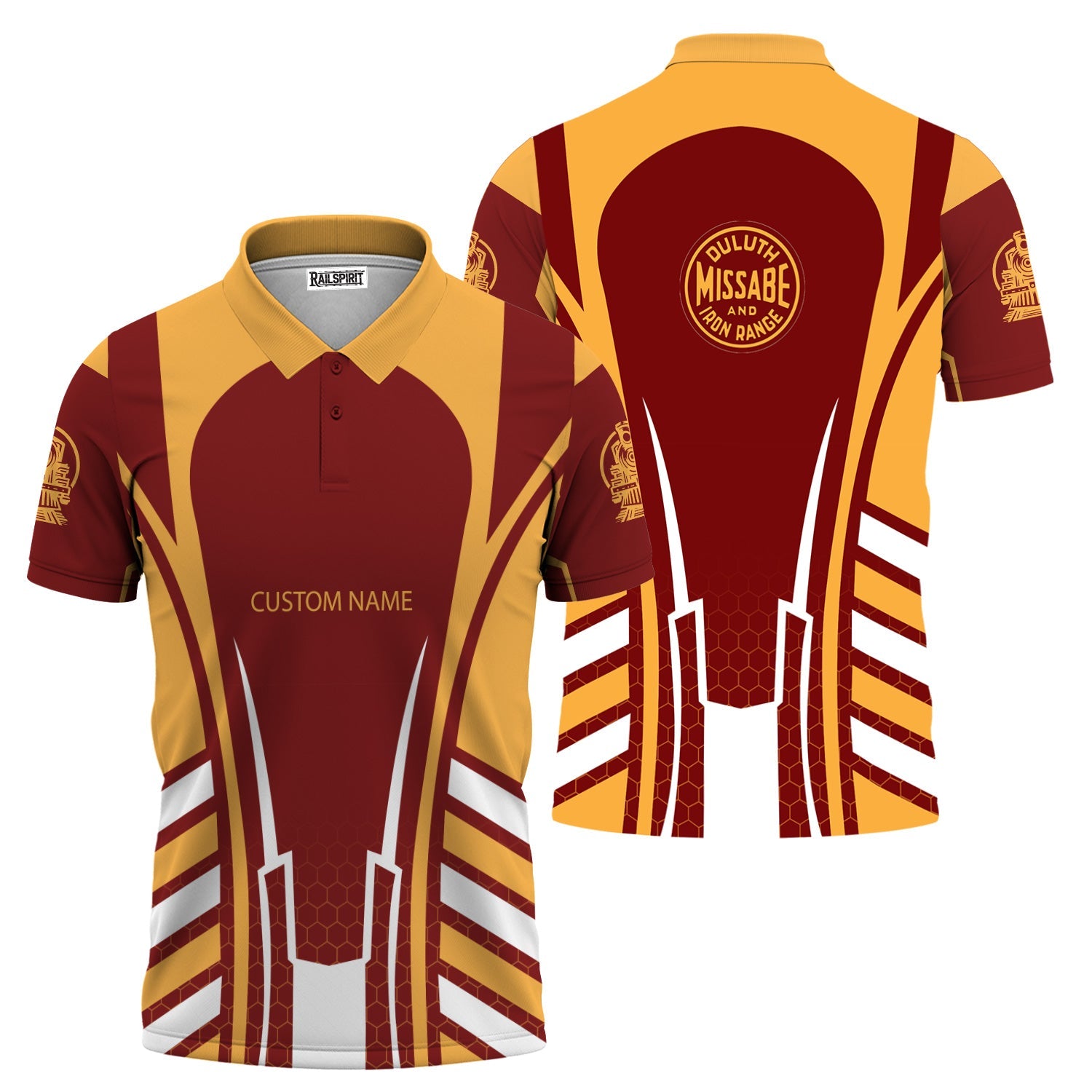 Railspirit Personalized Duluth, Missabe, & Iron Range Railroad Polo Shirt Striped Railroad Style Train Shirt All Over Print