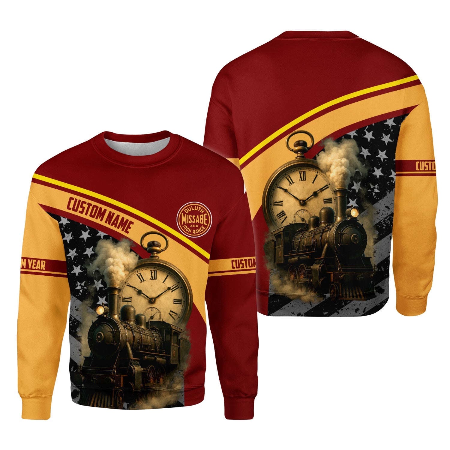 Railspirit Personalized Duluth, Missabe, & Iron Range Railroad Sweatshirt Classic Steam Engine With Retro Pocket Watch Shirt All Over Print