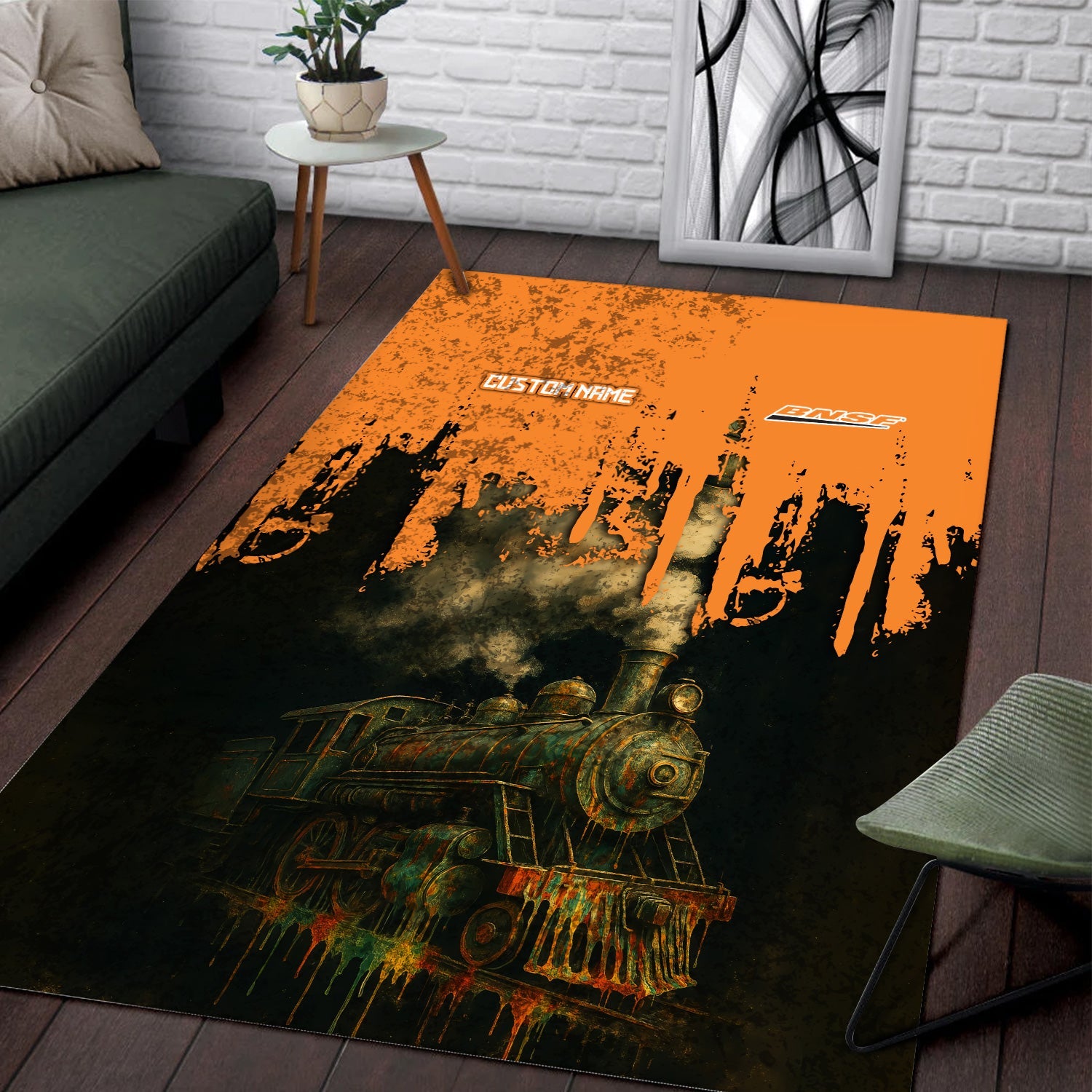Railspirit Personalized BNSF Railway Area Rug Vintage Train Art Style Rug For Locomotive Fans