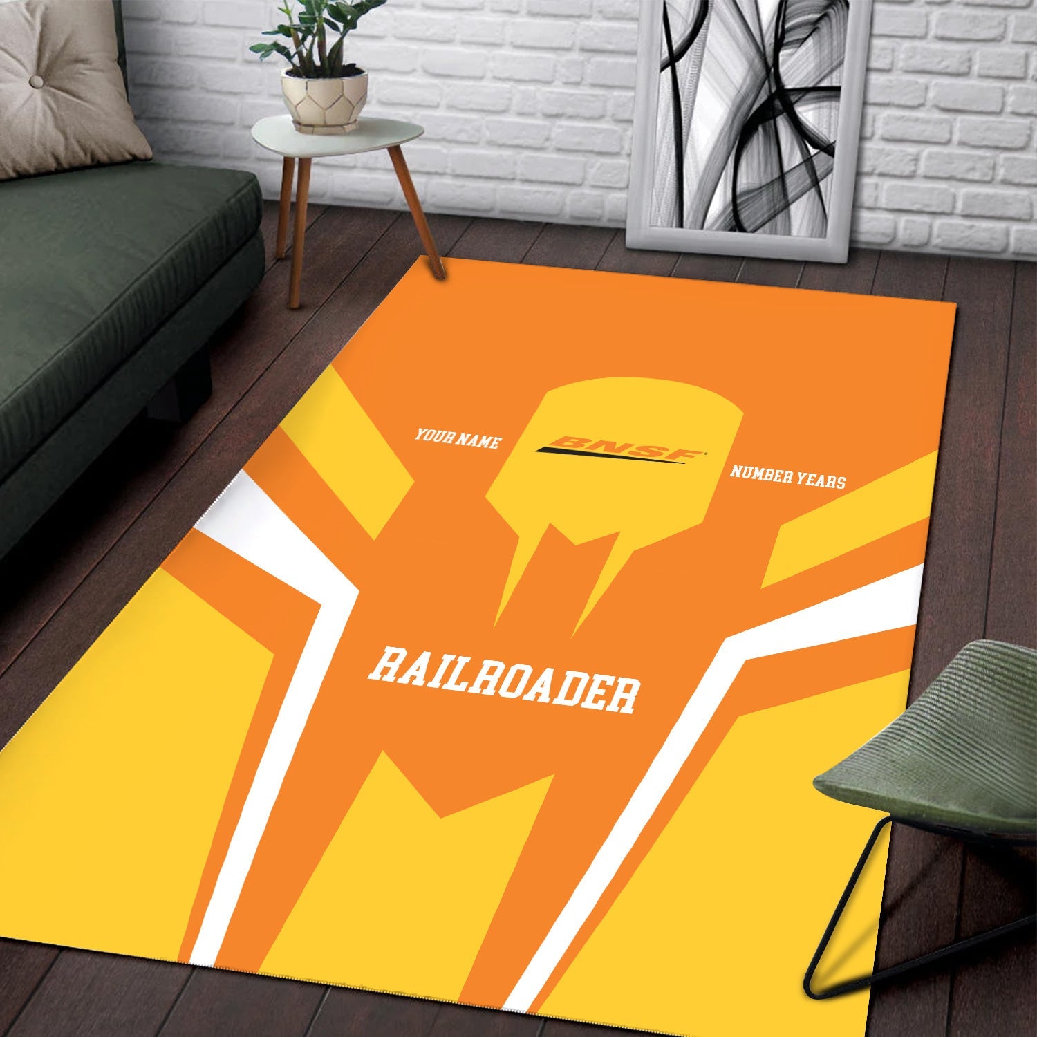 Railspirit Personalized BNSF Railway Area Rug Custom Year Railroader Rug Gift Idea For Train Lover