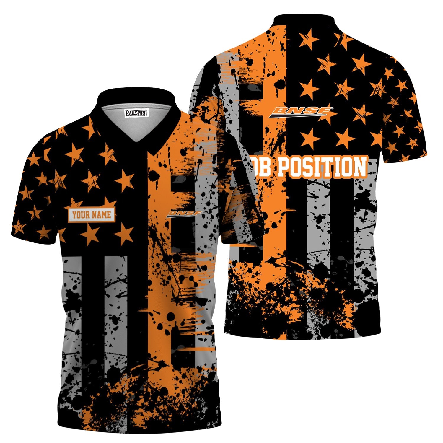 Railspirit Personalized BNSF Railway Polo Shirt Artistic Paint American Flag Style Train Shirt