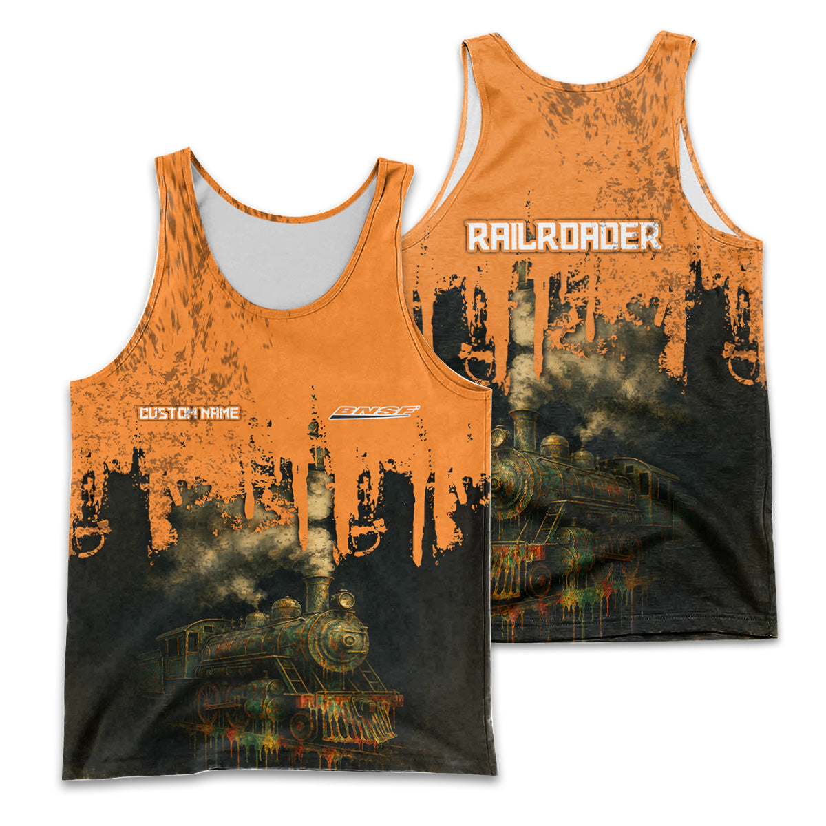 Railspirit Personalized BNSF Railway Men Tank Top Vintage Train Art Style Shirt For Locomotive Fans