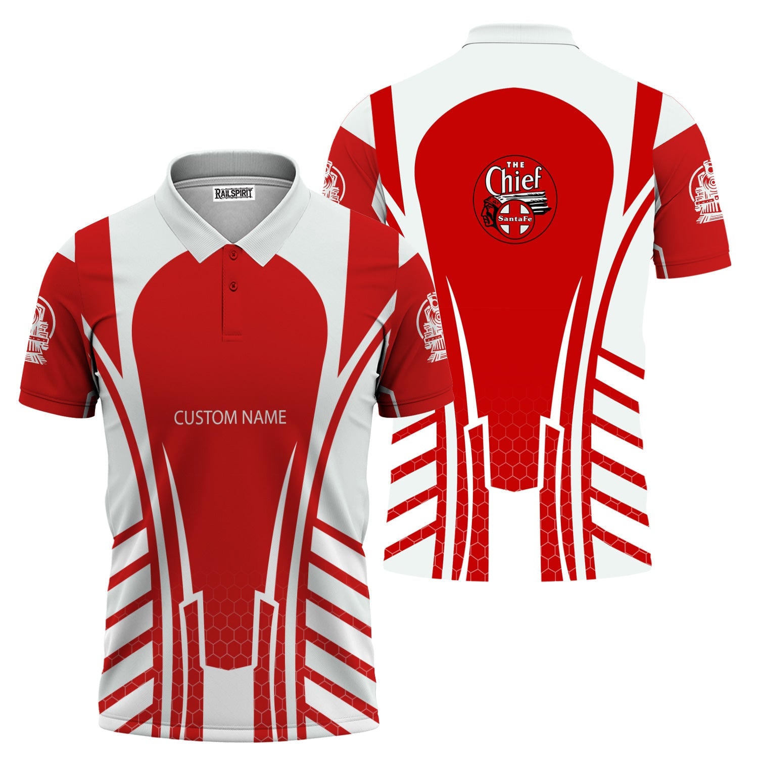 Railspirit Personalized The Chief Santa Fe Railroad Polo Shirt Striped Railroad Style Train Shirt All Over Print