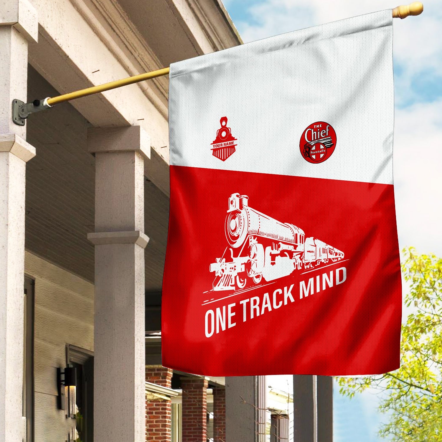 Railspirit Personalized The Chief Santa Fe Railroad Garden Flag One Track Mind Flag Gift Idea For Train Lover
