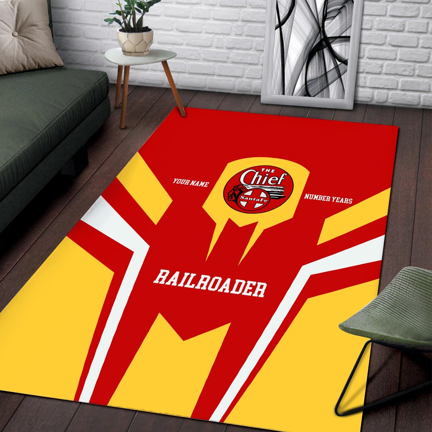 Railspirit Personalized The Chief Santa Fe Railroad Area Rug Custom Year Railroader Rug Gift Idea For Train Lover