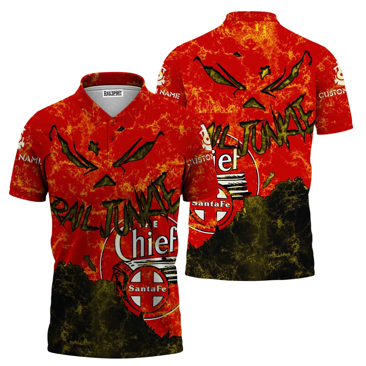 Railspirit Personalized The Chief Santa Fe Railroad Polo Shirt Torn Graphic Style Train Shirt For Rail Junkie