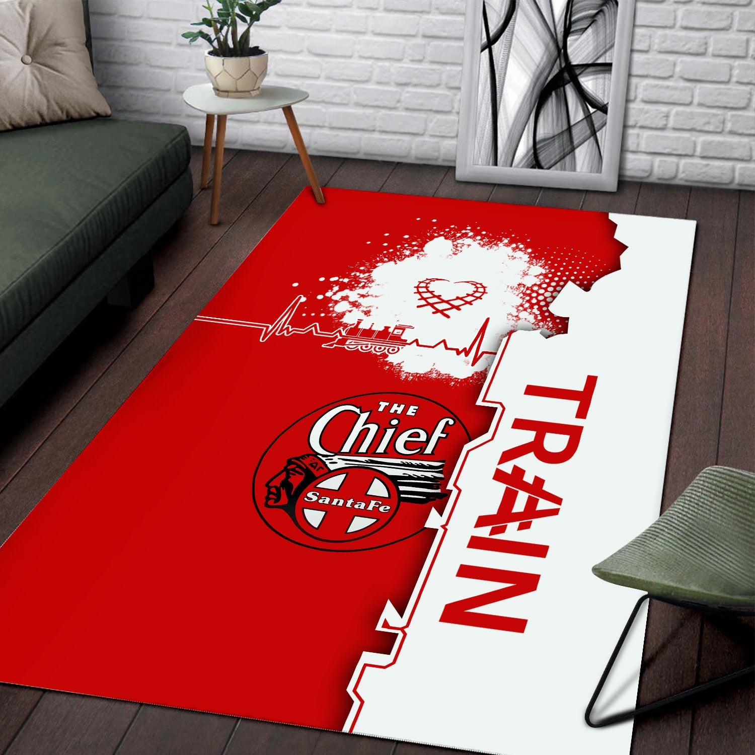 Railspirit The Chief Santa Fe Railroad Area Rug Engine Heartbeat and Track Love Style Rug Gift Idea For Train Lovers