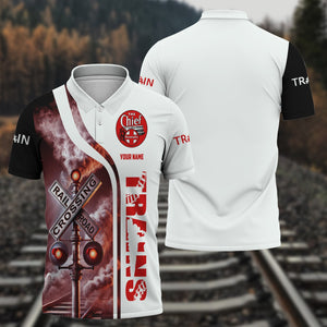 Railspirit Personalized The Chief Santa Fe Railroad Polo Shirt Crossing Railroad Sign American Locomotive Train Shirt All Over Print
