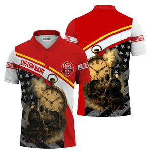 Railspirit Personalized The Chief Santa Fe Railroad Polo Shirt Classic Steam Engine With Retro Pocket Watch Shirt All Over Print