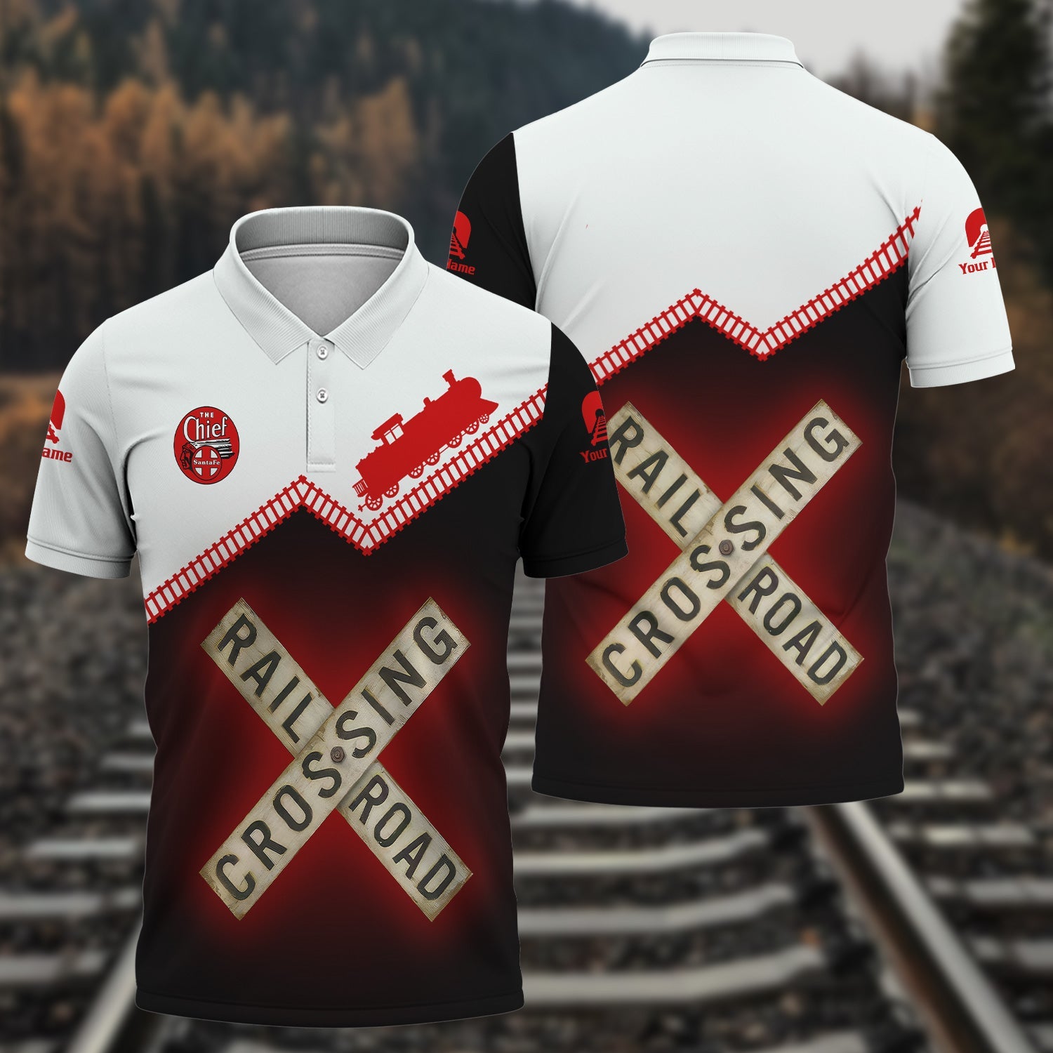 Railspirit Personalized The Chief Santa Fe Railroad Polo Shirt Railroad Crossing Printed Train Track Shirt
