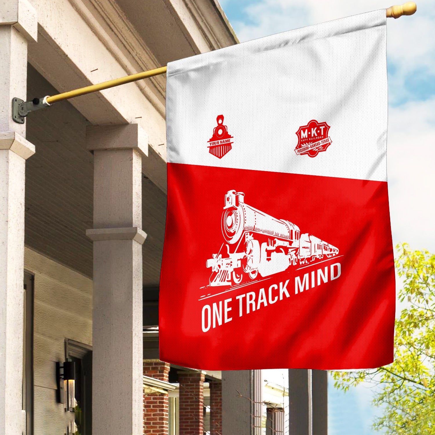 Railspirit Personalized Katy Railroad Garden Flag One Track Mind Flag Gift Idea For Train Lover