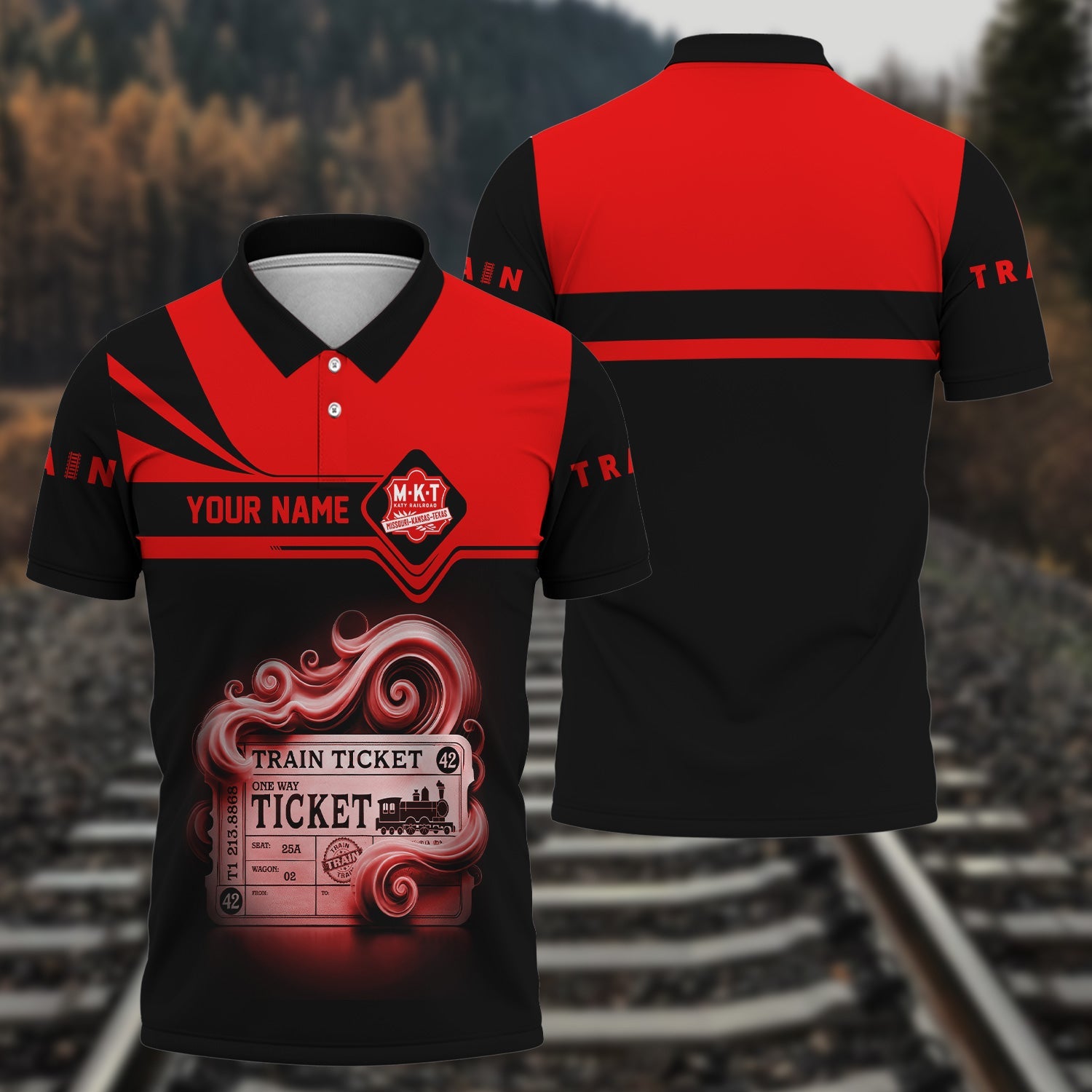 Railspirit Custom Name Katy Railroad Polo Shirt American Train Ticket Printed Shirt