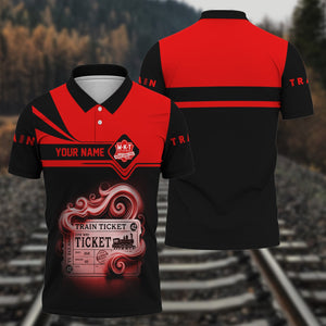 Railspirit Custom Name Katy Railroad Polo Shirt American Train Ticket Printed Shirt