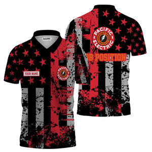 Railspirit Personalized Pacific Electric Railroad Polo Shirt Artistic Paint American Flag Style Train Shirt