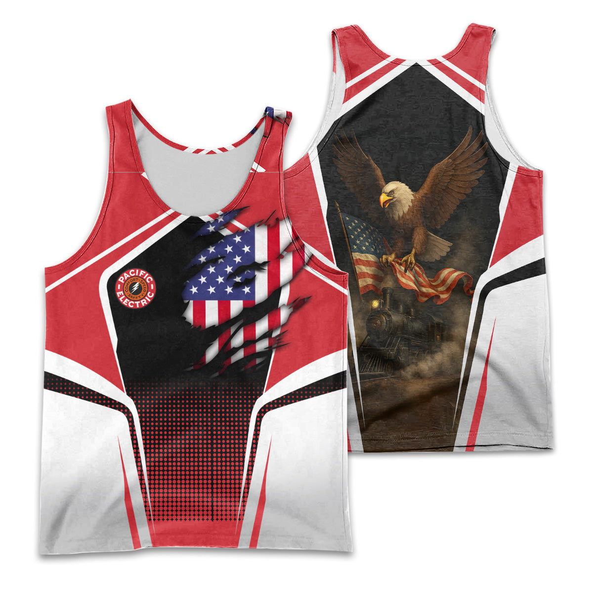 Railspirit Personalized Pacific Electric Railroad Men Tank Top American Eagle Vintage Train Shirt
