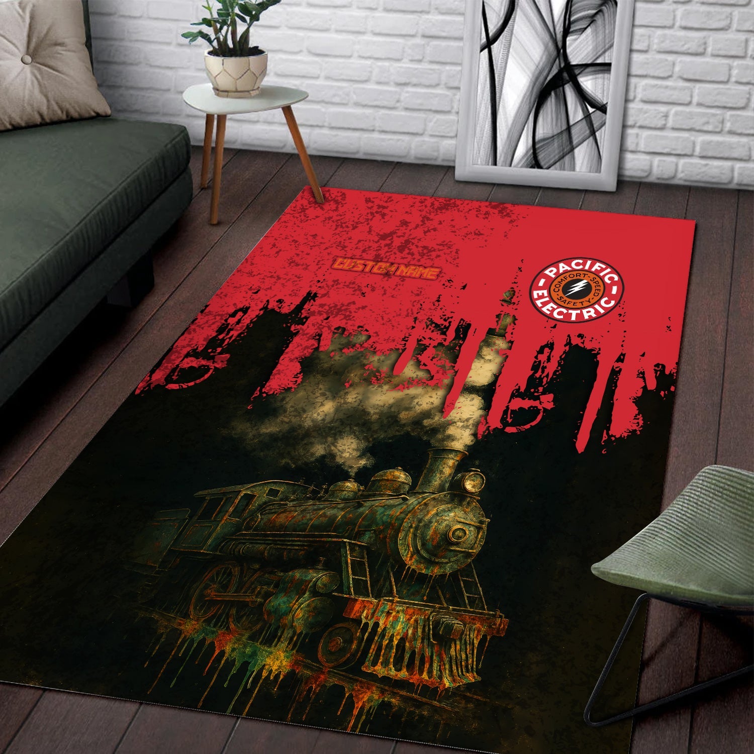 Red Train Rug Railspirit Personalized Pacific Electric Railroad Area Rug Vintage Tra ...