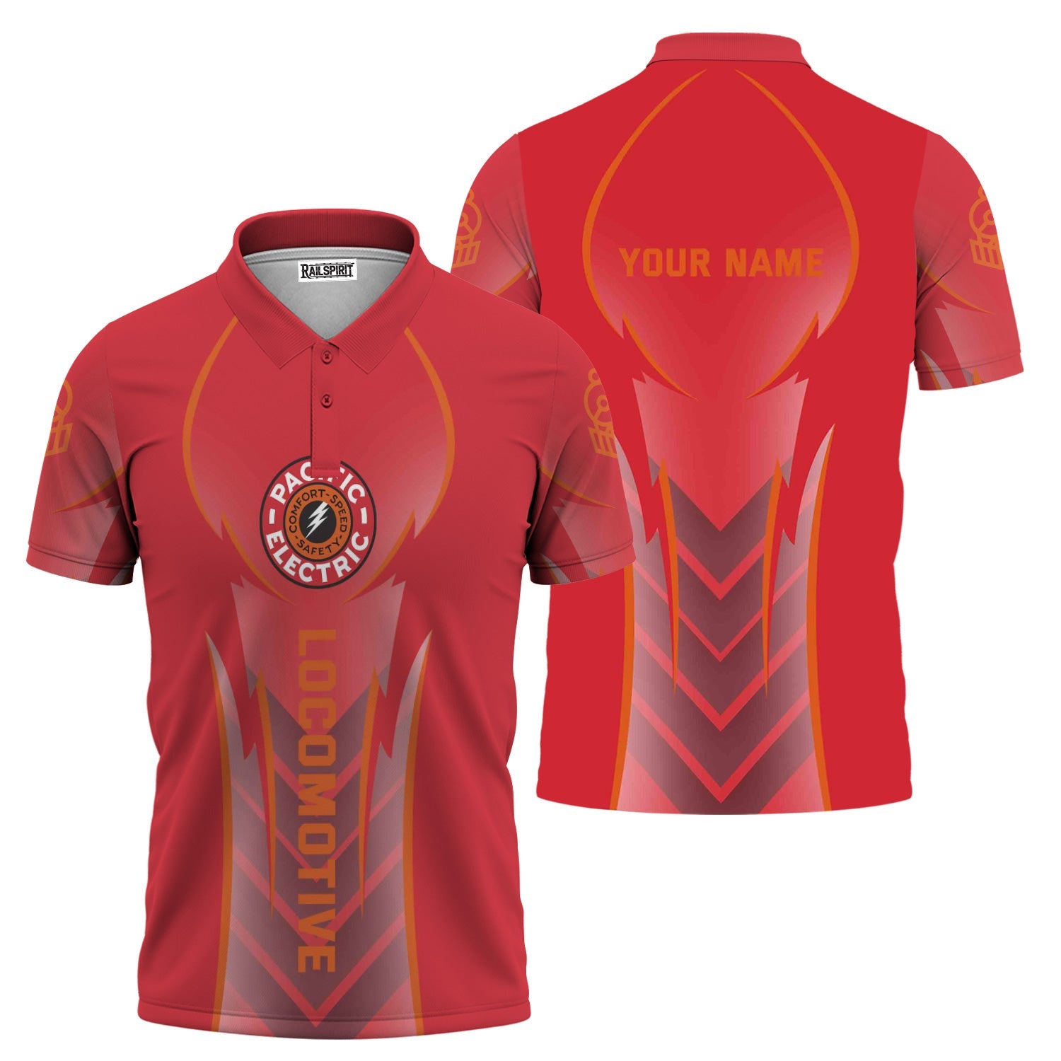 Railspirit Personalized Pacific Electric Railroad Polo Shirt Striking Line Style Train Shirt For Locomotive Lovers