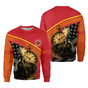 Railspirit Personalized Pacific Electric Railroad Sweatshirt Classic Steam Engine With Retro Pocket Watch Shirt All Over Print
