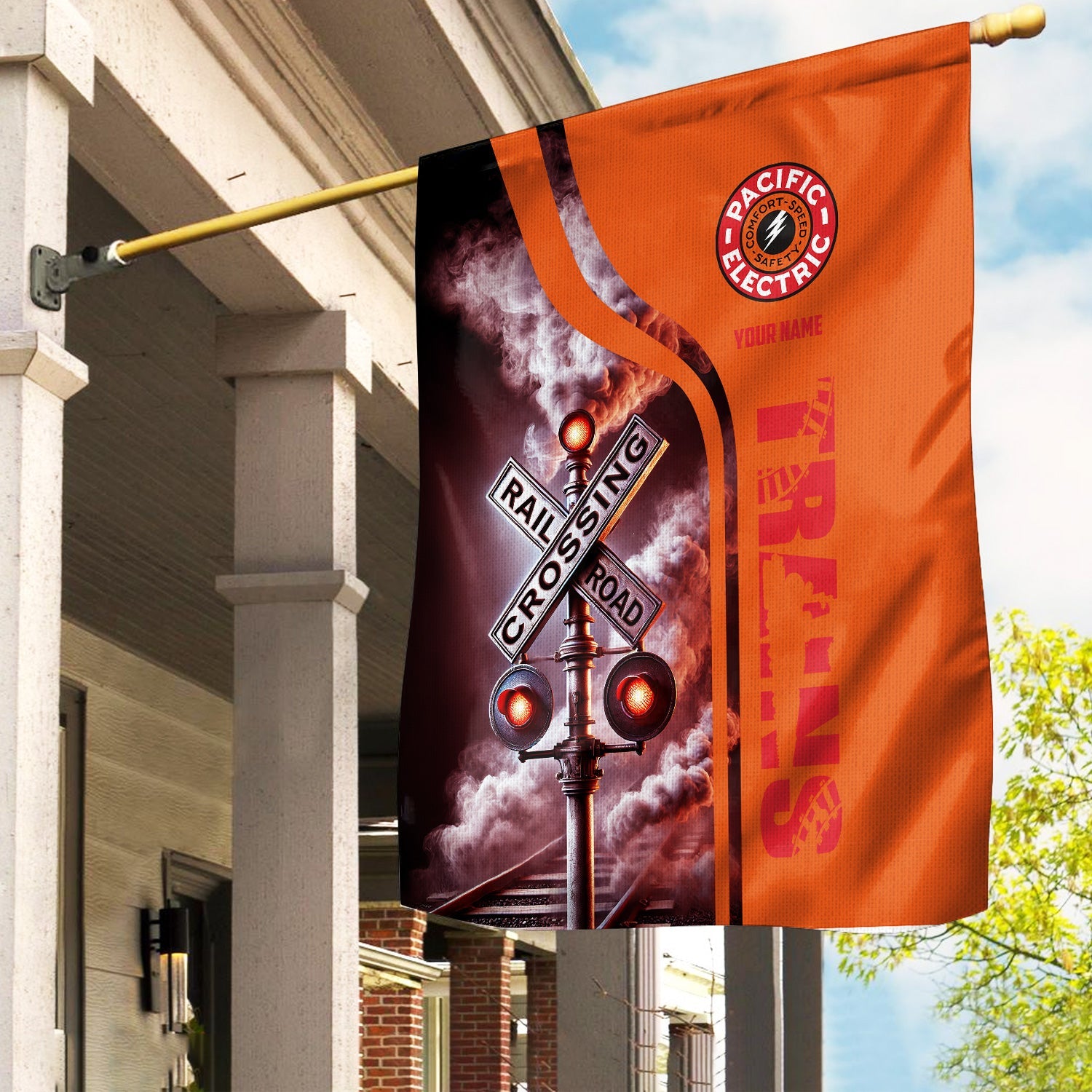 Railspirit Personalized Pacific Electric Railroad Garden Flag Railroad Crossing Sign Flag All Over Print