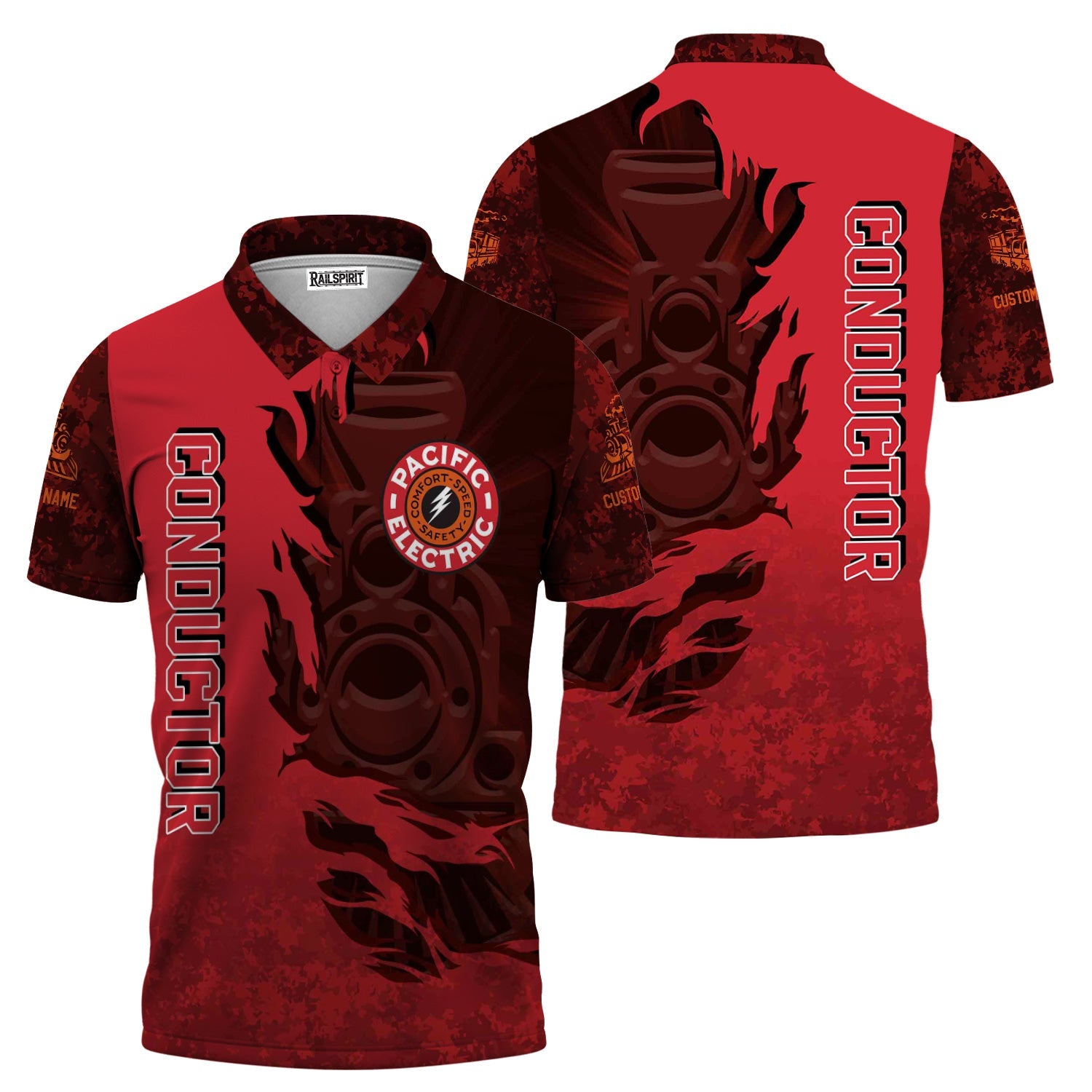 Railspirit Personalized Pacific Electric Railroad Polo Shirt Blazing Style with Custom Position Train Shirt