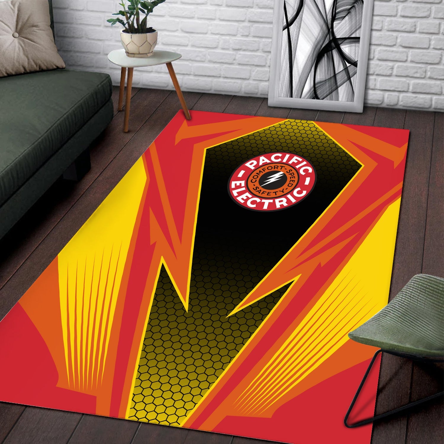 Railspirit Pacific Electric Railroad Area Rug Lightning Graphic Style Rug Gift Idea For Train Lover