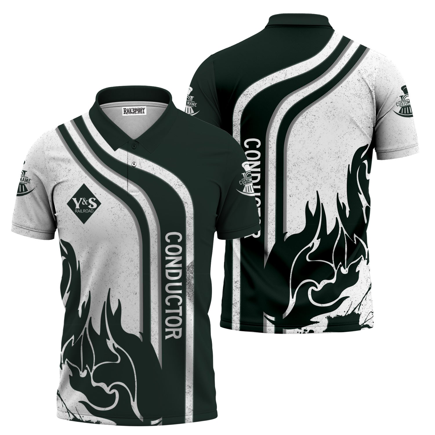 Railspirit Personalized Youngstown & Southern Railroad Polo Shirt Flame Design with Custom Job Position Train Shirt