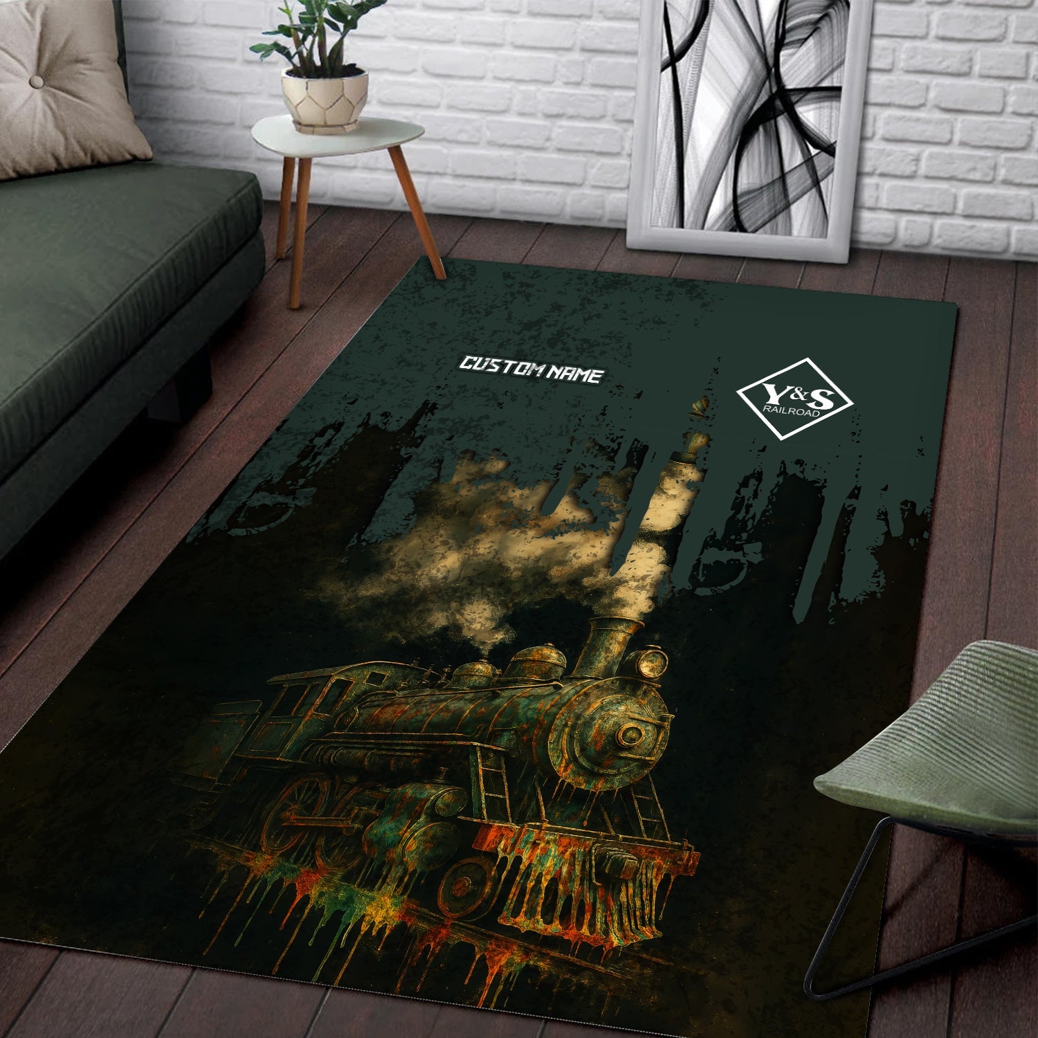 Railspirit Personalized Youngstown & Southern Railroad Area Rug Vintage Train Art Style Rug For Locomotive Fans