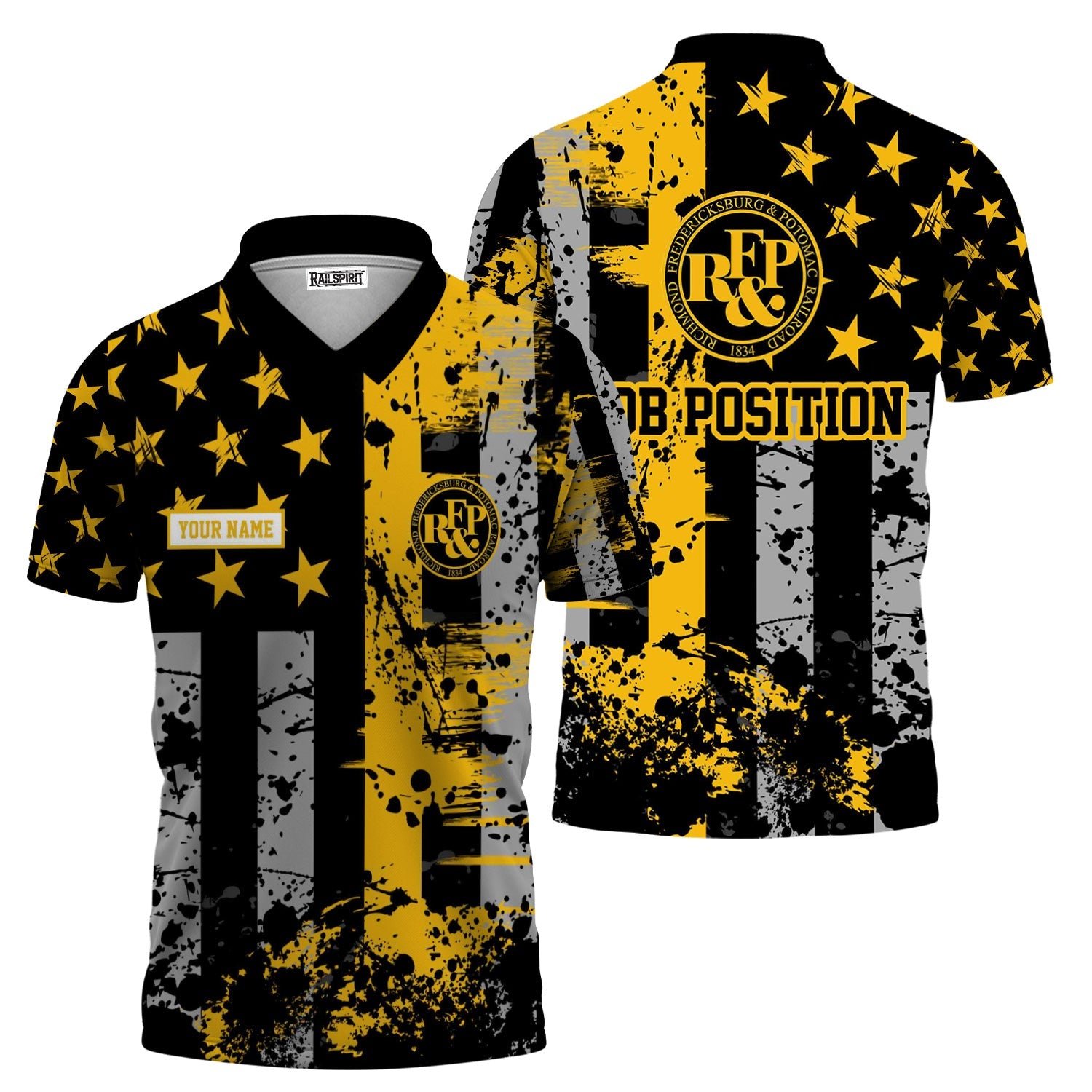 Railspirit Personalized Richmond, Fredericksburg And Potomac Railroad Polo Shirt Artistic Paint American Flag Style Train Shirt
