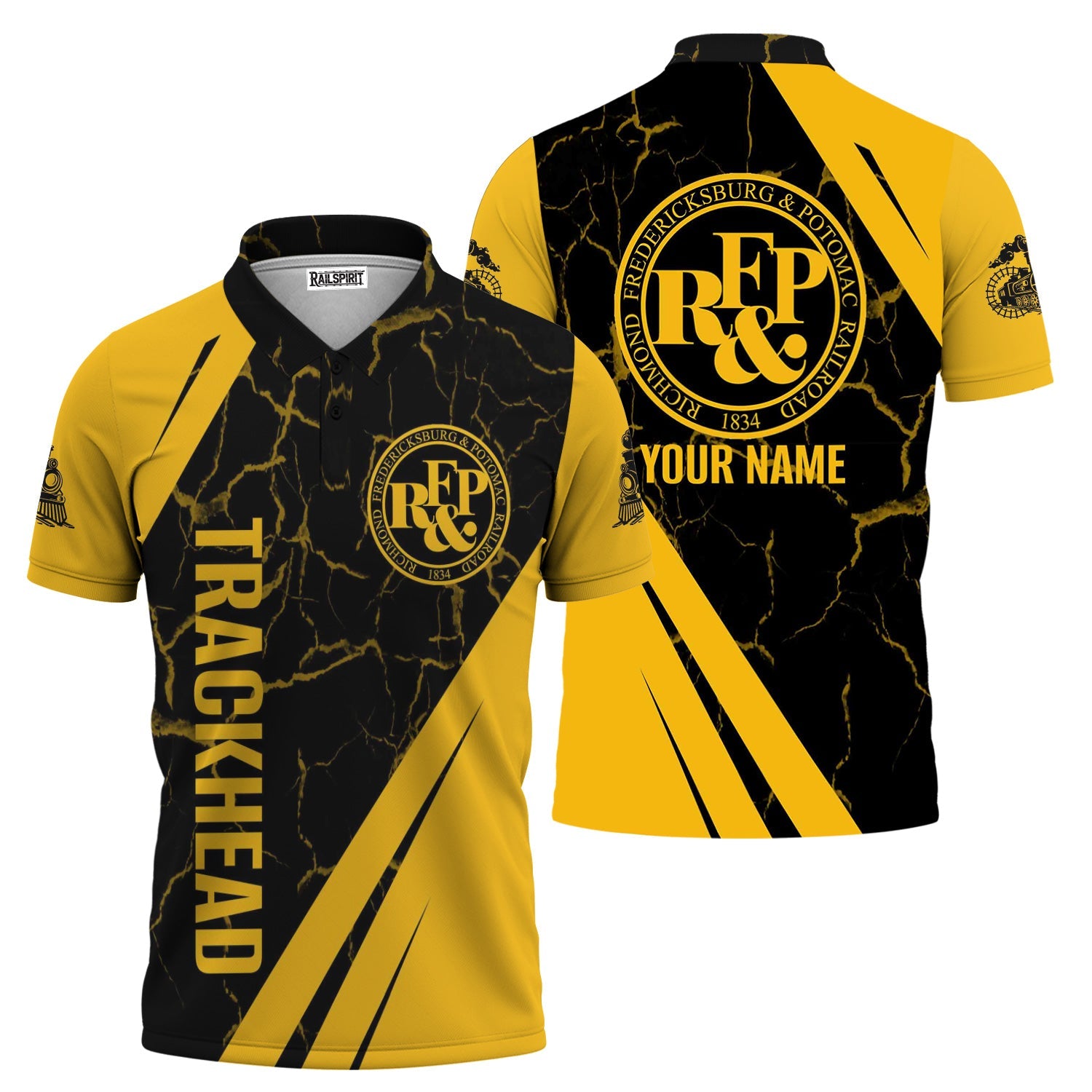 Railspirit Personalized Richmond, Fredericksburg And Potomac Railroad Polo Shirt Crackle Texture Style Train Shirt For Trackhead